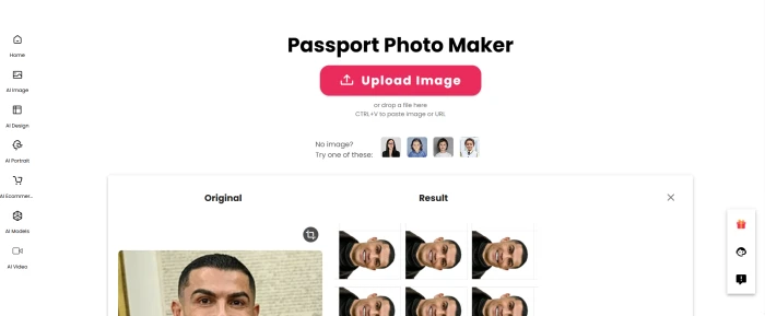 Cutout.Pro passport photo maker dashboard with format and country presets