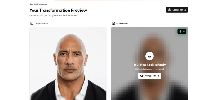 BarberGPT payment prompt screen requiring purchase before revealing the generated hairstyle preview