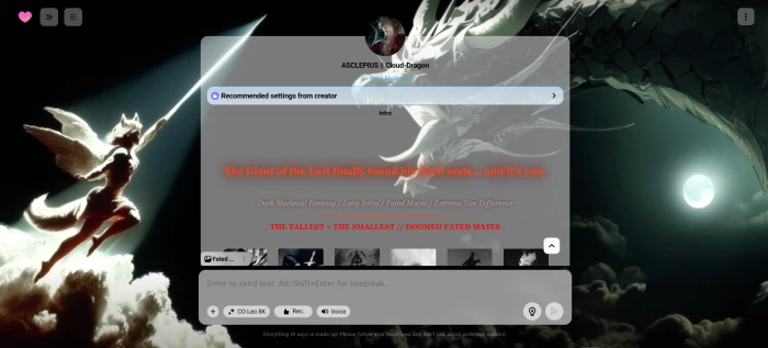 CrushOn AI chat dashboard after selecting a community character showing the conversation interface