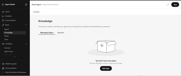 PolyAI knowledge base dashboard for grounding agent responses with business-specific information and policy data