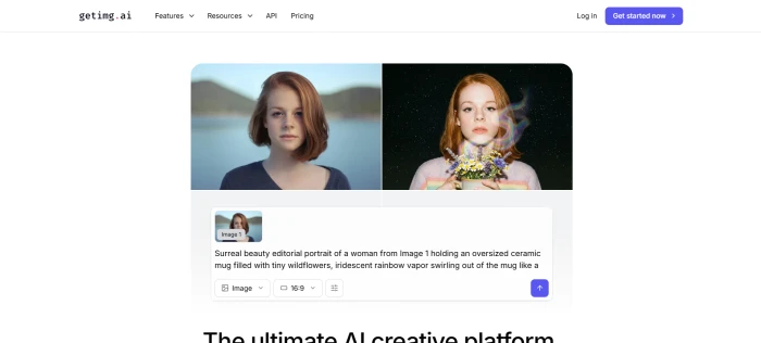 GetImg AI dashboard interface showing AI model selection text-to-image generation entry points and creative workspace tools