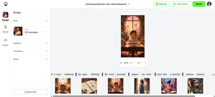 Hypernatural AI video editing dashboard showing completed generated video preview with editing controls scene timeline and export options