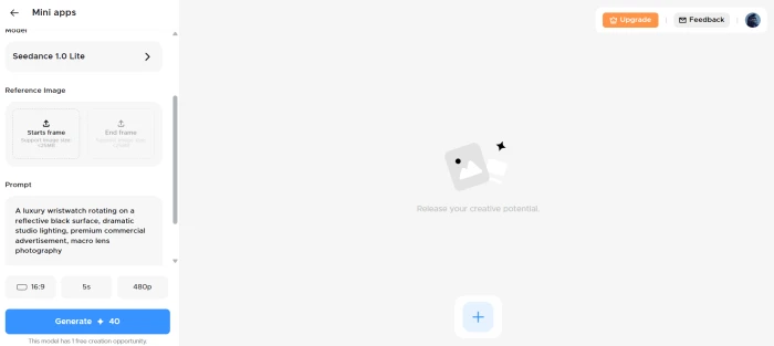 Morph Studio video generation interface with prompt input model selection aspect ratio video length controls and generation entry