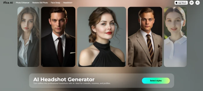 Pica AI headshot generator dashboard interface with selfie upload professional creative casual style options and AI headshot generation controls