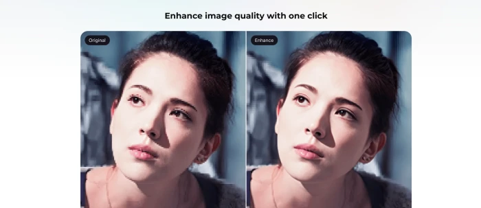 Pica AI enhance image quality feature marketing page with sharpening upscaling resolution improvement and 4K output capability documentation