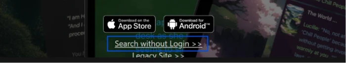 Chub.ai search interface accessible without account login showing low-friction browsing for AI character library with search input and filter controls available pre-signup