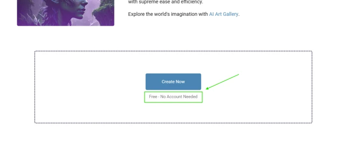 Hotpot.ai AI Art Generator tool page showing free and no account needed marketing positioning for AI image generation tool access with promotional messaging emphasizing accessibility