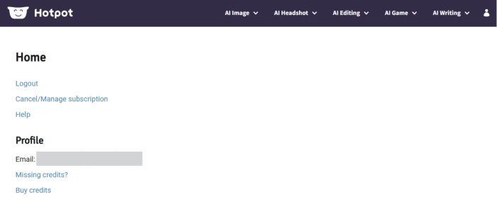 Hotpot.ai user dashboard appearing after account creation showing tool catalogue access logo maker AI art generator headshot tools and other AI design tool entry points organized for authenticated platform users