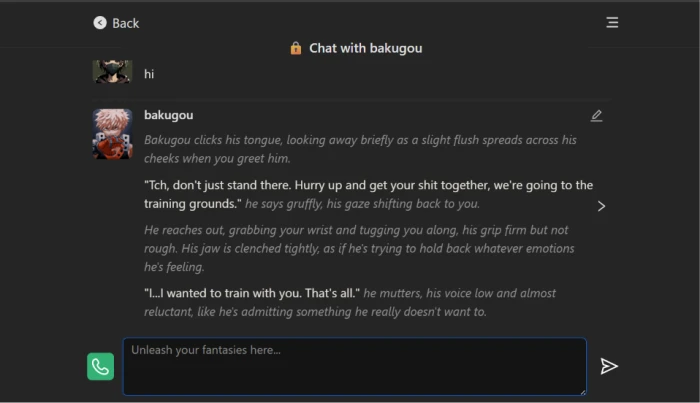 Pephop.ai chat interface with public character showing conversation panel message exchange chat composer functionality and validated AI character response workflow