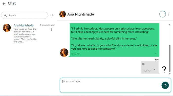 ChatFAI live chat with a user-created custom character responding in character