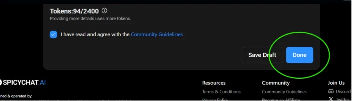 The Done button circled next to Save Draft, with the guidelines box ticked
