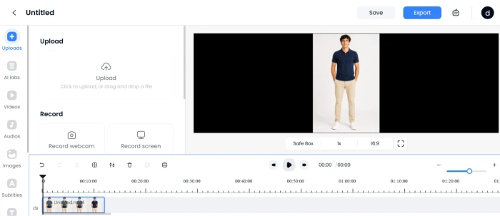 DupDub video editing dashboard with timeline controls editing tools and export options for refining AI avatar video post-generation