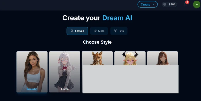 DarLink AI character creation dashboard with character building fields personality definition appearance backstory configuration and customization controls for user-generated AI character authoring workflow
