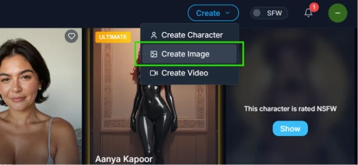 DarLink AI create image feature entry showing image generation tool access before paywall gating with prompt input pathway visible to authenticated users