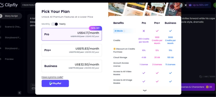 Clipfly.ai drama tool paywall requirement showing 30 credit cost exceeding the 15 free signup credits allocation preventing free-tier evaluation