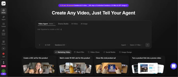TopView.ai post-login dashboard organizing multi-tool pathways for image video templates and model selection categories for authenticated users