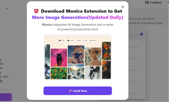 Monica.im image generation limitation exposing that image creation only executes through Chrome browser extension installation and web app image generation is not available forcing users to install extension for image workflow