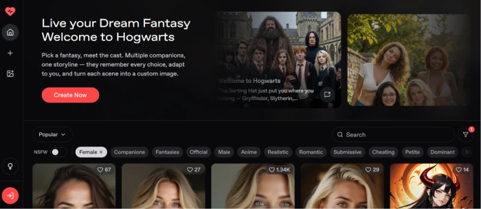Nectar.ai homepage exposing AI companion platform positioning targeting users seeking customizable virtual companions with chat image and video generation capabilities plus character creation options across girls guys and anime persona categories with 1 million user testimonial marketing