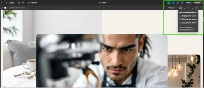 Webflow multi screen live preview interface showing website rendered across desktop tablet and mobile device sizes simultaneously exposing responsive design behavior real time preview capability across breakpoints for verifying layout consistency and mobile optimization before publishing