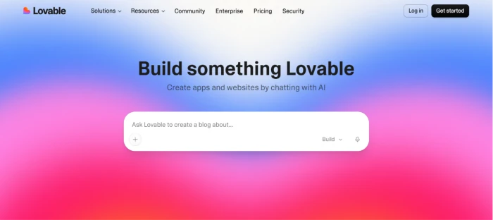 Lovable dev homepage exposing AI native website and app builder positioning with hero section calls to action for AI code generation from natural language prompts targeting founders product managers designers marketers engineers and small teams wanting code portability without hand coding