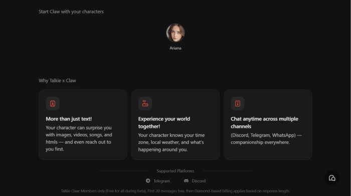 Talkie AI Talkie Claw feature exposing gacha style character collection mechanic with claw grabber interface for winning characters through virtual currency spending or free daily attempts featuring rarity tiers and collection progress tracking for users interested in gamified companion acquisition beyond standard search and discovery flows