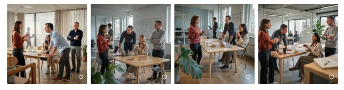 Photorealistic Ideogram image of colleagues around an office table in natural light with convincing skin texture and lighting