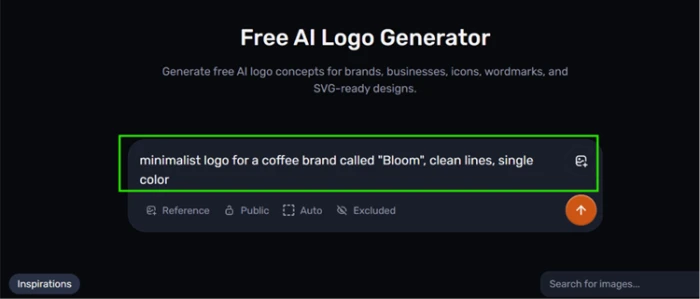 The Craiyon Logo tool with a brief entered for a minimalist single-color coffee brand logo named Bloom