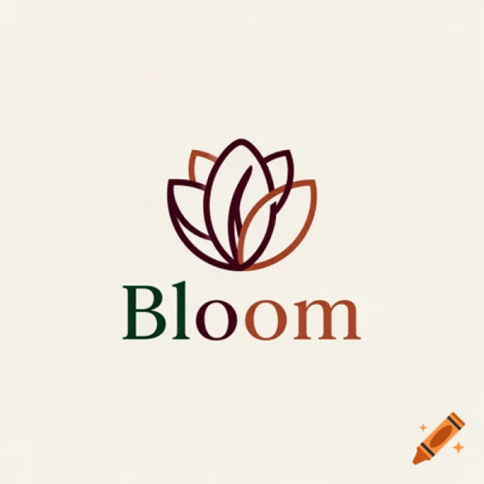 A generated Bloom coffee logo with a leaf and flower mark above a legible wordmark, rendered in three colors instead of the single color requested