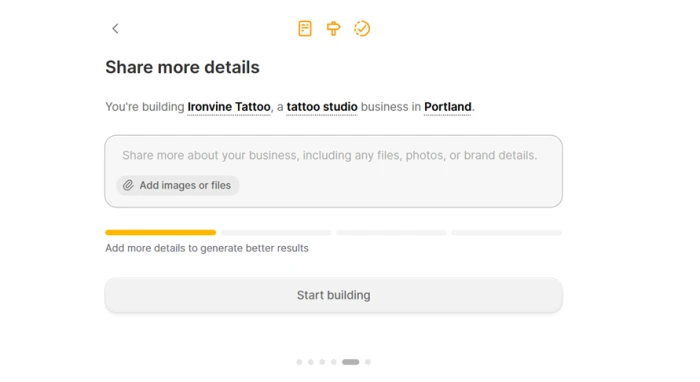 Durable onboarding stage five with a longer description field, file upload option, and a progress bar