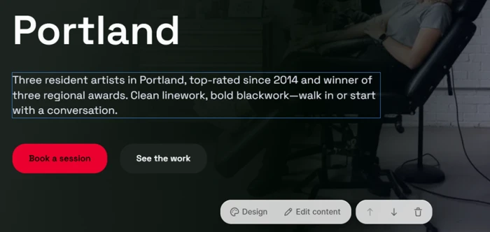Durable hero section rewritten to claim the studio was Portland's top-rated since 2014 with three regional awards