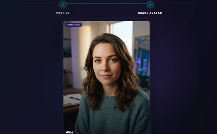 WSUP AI character builder step two showing an auto-generated portrait and a Companion tag added with no user input