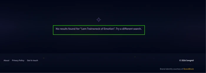 Songtell returning an empty no-results-found screen for an obscure song not present in its lyrics database