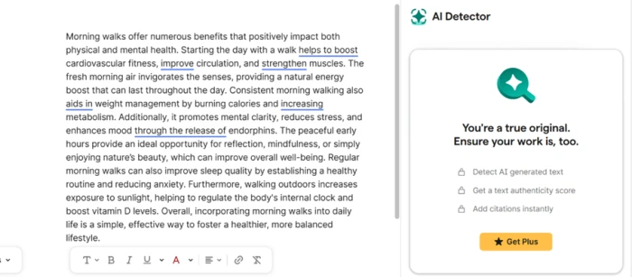 Grammarly AI detector showing padlocked options behind Get Plus buttons instead of a result