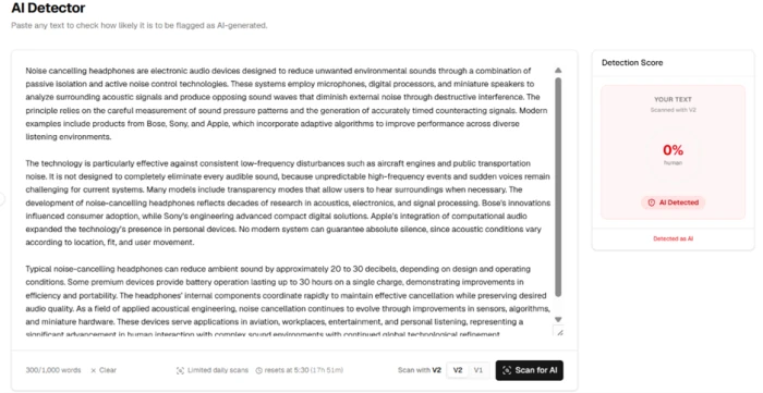StealthWriter V2 detector scoring untouched ChatGPT text at zero percent human