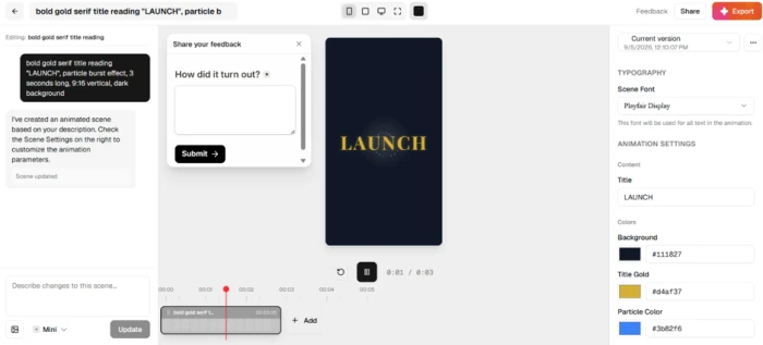 Generated vertical scene with the word LAUNCH in a gold serif face on a dark background surrounded by blue particles