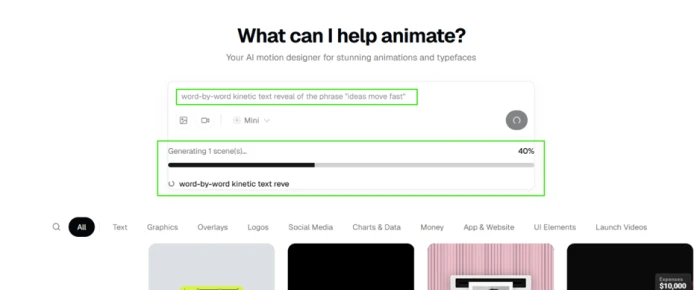 Swishy generation progress bar running for a kinetic text scene