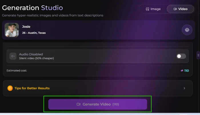 The cheapest possible Secrets AI video configuration still costing 110 Moments