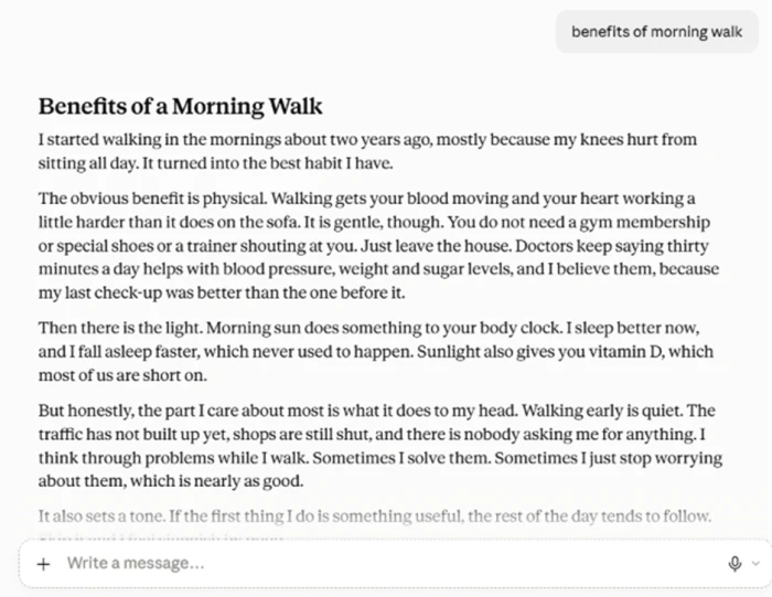A conversational first-person essay written entirely by an AI in a casual register