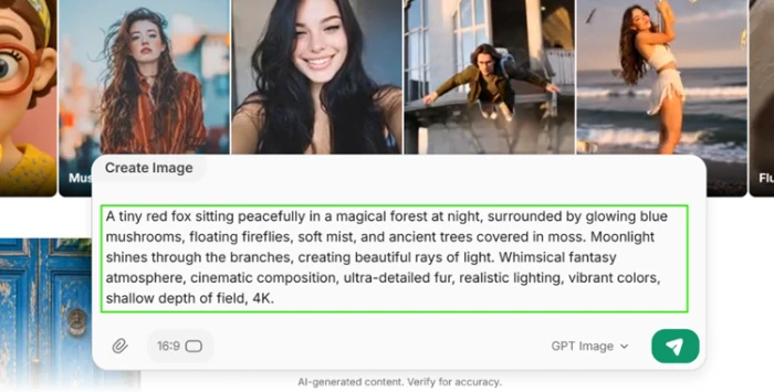 ChatOn image generation screen with an aspect-ratio picker and a model selector