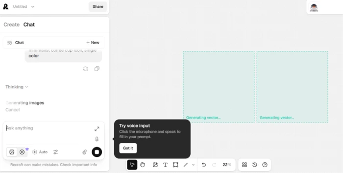 Recraft output showing two vector tiles generated side by side even though the image count was set to 1