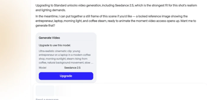 Runway upgrade paywall shown after clicking generate on a free-tier video, instead of a rendered clip