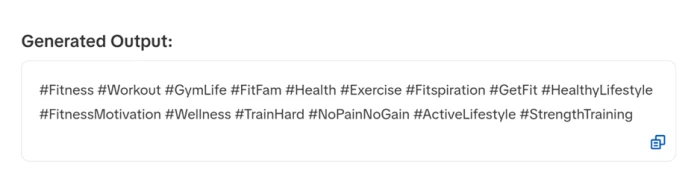 Fifteen broad fitness hashtags returned, including hashtag Fitness and hashtag Workout