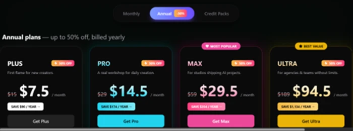 Creen AI upgrade popup prompting the user to subscribe immediately after clicking generate on a video