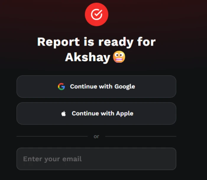 CheaterBuster screen announcing the report is ready, then blocking access behind a mandatory account sign-up