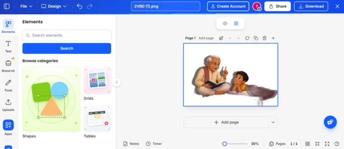 A separate third-party design editor opened from Img2Go, prompting the user to create an account before continuing