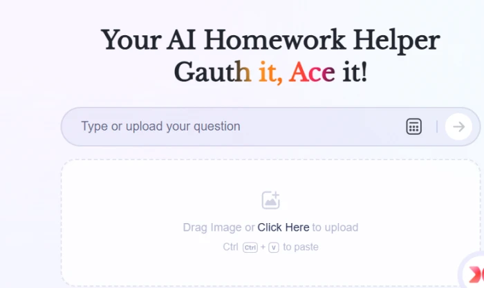 Gauth AI web interface showing a single box to type or upload a homework question