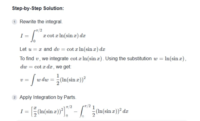 Gauth AI step-by-step solution using integration by parts, with an error in the displayed steps