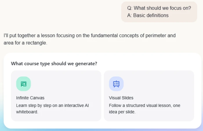 Gauth offering two lesson formats, Infinite Canvas and Visual Slides, after the user picks basic definitions